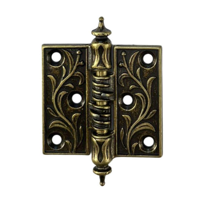 Dobradiça Reta Folhagem M em Metal Ouro Velho 4,5x3,3cm Kit com 2 peças - Palácio da Arte