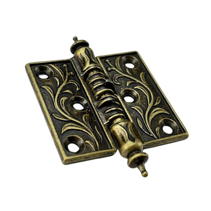 Dobradiça Reta Folhagem M em Metal Ouro Velho 4,5x3,3cm Kit com 2 peças - Palácio da Arte