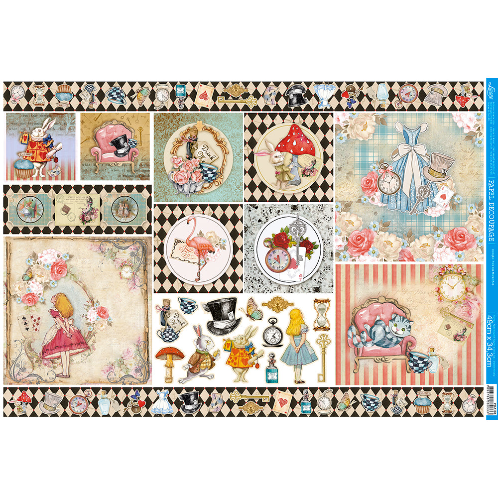 Papel Decoupage Litoarte PD-1103 Alice País das Maravilhas 49x34cm