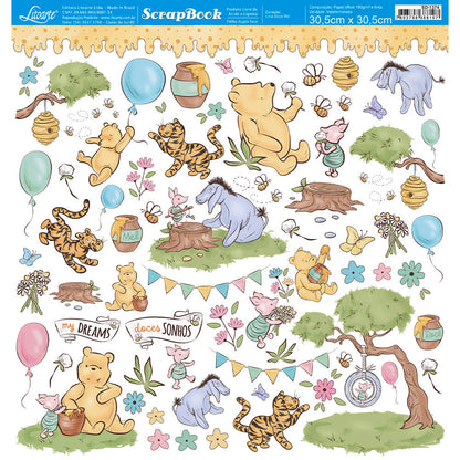 Papel Scrapbook Litoarte SD-1374 Urso Doce Mel 30,5x30,5cm