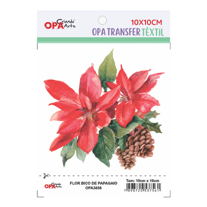 Transfer Têxtil 10x10cm  Opa 3858 Natal Flor Bico de Papagaio