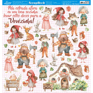 Papel Scrapbook Litoarte SD-1386 Menina de Vermelho 30,5x30,5cm