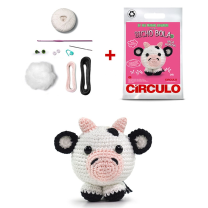 Kit Meu Primeiro Amigurumi Bicho Bola 2 Cor 05 Vaca Mimosa