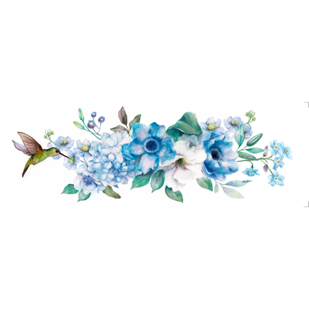 Transfer Têxtil 10x30cm  Opa 3822 Flores Azuis e Beija Flor