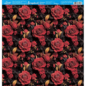 Papel Scrapbook Litoarte SBB-210 Rosas Vermelhas com Preto 30,5x30,5cm