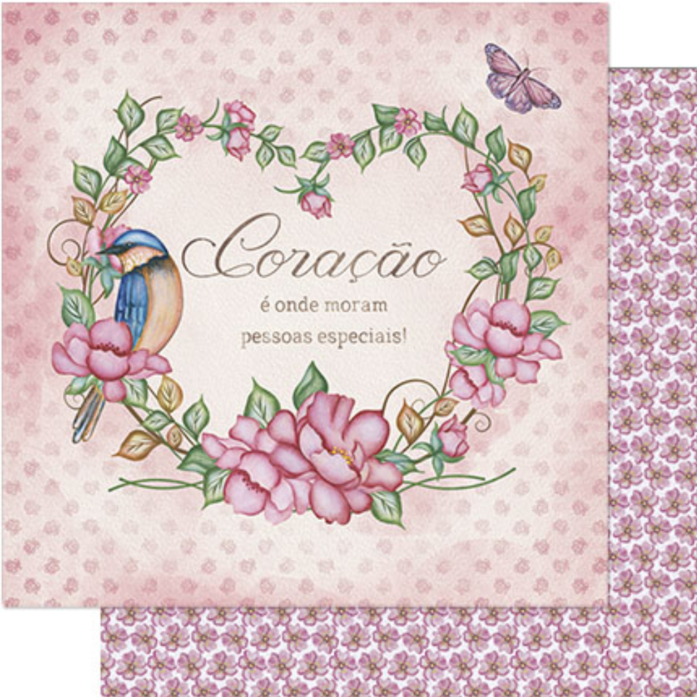 Papel Scrapbook Litoarte SD1-071 Lili Negrão Coração Arabesco de Flores 30,5x30,5cm