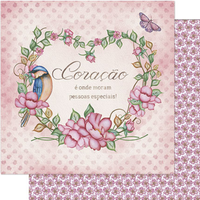 Papel Scrapbook Litoarte SD1-071 Lili Negrão Coração Arabesco de Flores 30,5x30,5cm