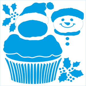 Stencil Litoarte 25x25 STXXVN-009 Natal Cupcakes Boneco de Neve