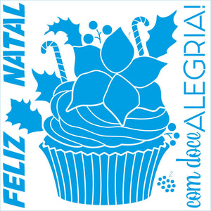 Stencil Litoarte 25x25 STXXVN-011 Cupcakes Feliz Natal com Doce Alegria