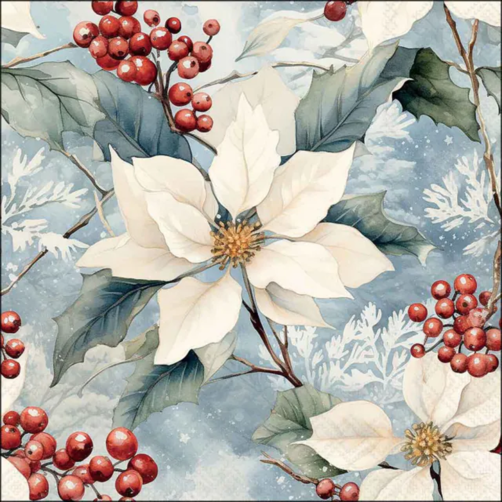 Guardanapo Decoupage Ambiente Winter Poinsettia 33x33 com 2 Unidades