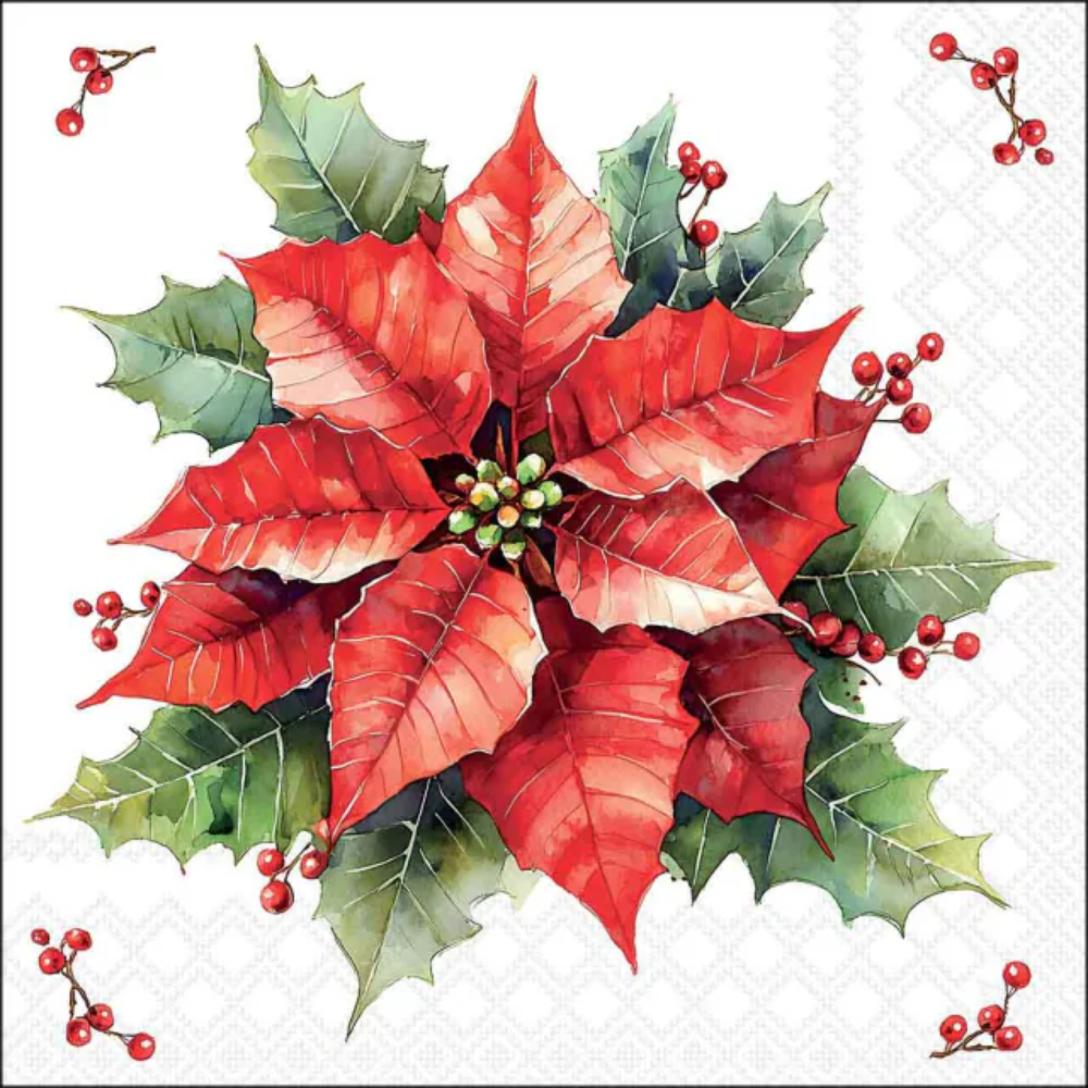 Guardanapo de Papel Decoupage 33x33 Natal Festive Poinsettia White 33320960