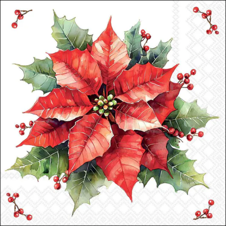 Guardanapo de Papel Decoupage 33x33 Natal Festive Poinsettia White 33320960