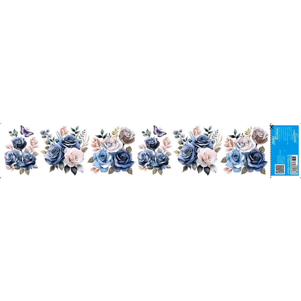 Transfer Têxtil Litoarte 45x9,5cm TTB6L-006 Lili Negrão Rosas em Tons Azulados