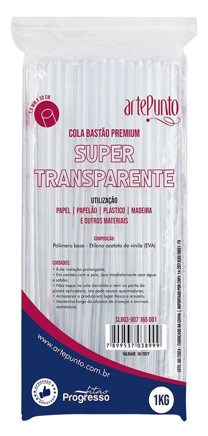 Bastão de Cola Quente 7mm x 30cm Transparente pacote com 1kg