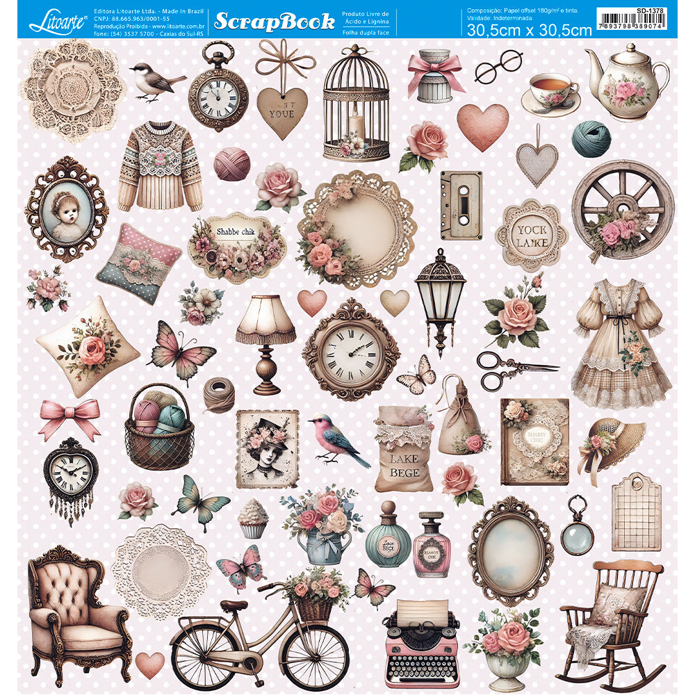 Papel Scrapbook Litoarte SD-1378 Conjunto Aconchego 30,5x30,5cm
