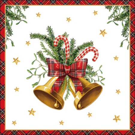 Guardanapo de Papel Decoupage 33x33 Natal Scottish Bells White 33320035