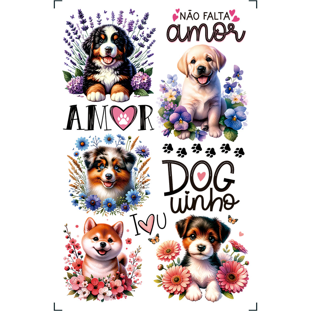 Transfer Litoarte 9,8x15cm TIS-066 Tag Cachorros e Flores