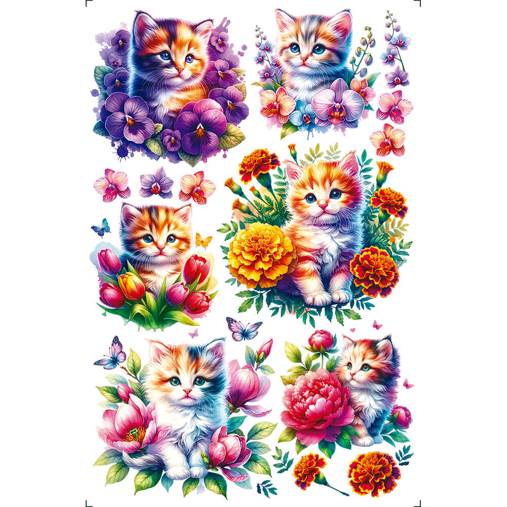 Transfer Litoarte 19,5x29,5 TIB-040 Gatinhos e Flores