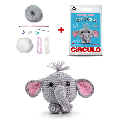 Kit Meu Primeiro Amigurumi Bicho Bola 2 Cor 02 Elefante Otto