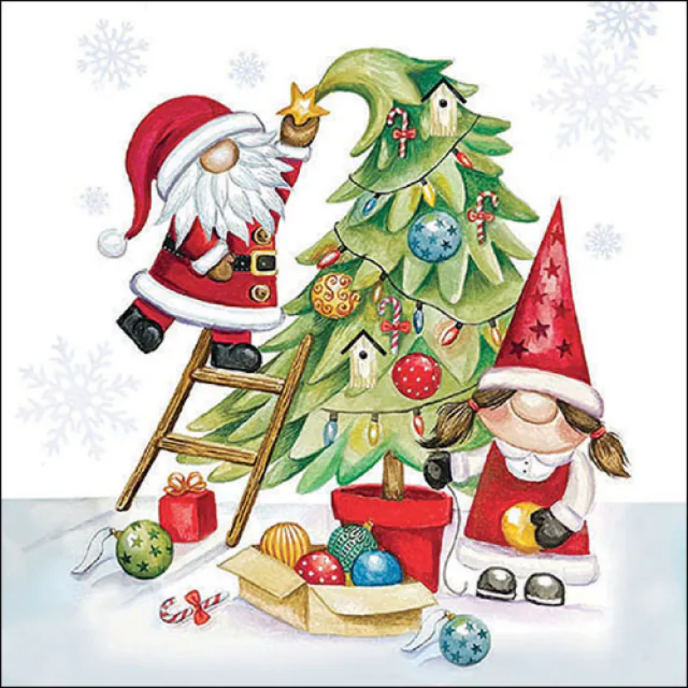 Guardanapo de Papel Decoupage 33x33 33319090 Natal Gonks Decorating Tree