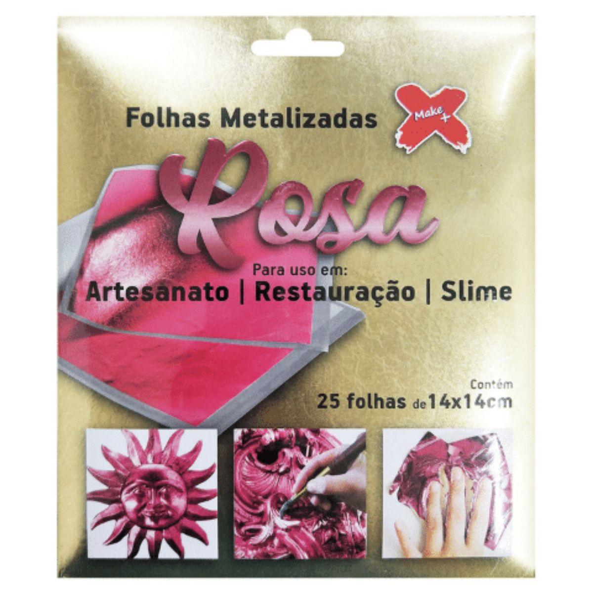 Folhas Metalizadas Rosa Make Mais 14x14cm com 25 Folhas - Palácio da Arte