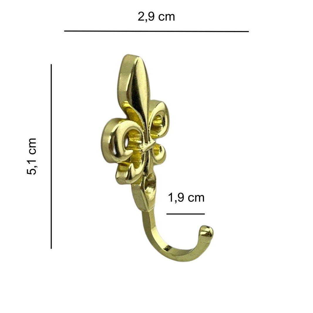 Gancho Flor de Lis em Metal Dourado 5,1x2,9x1,9cm Kit com 4 peças - Palácio da Arte