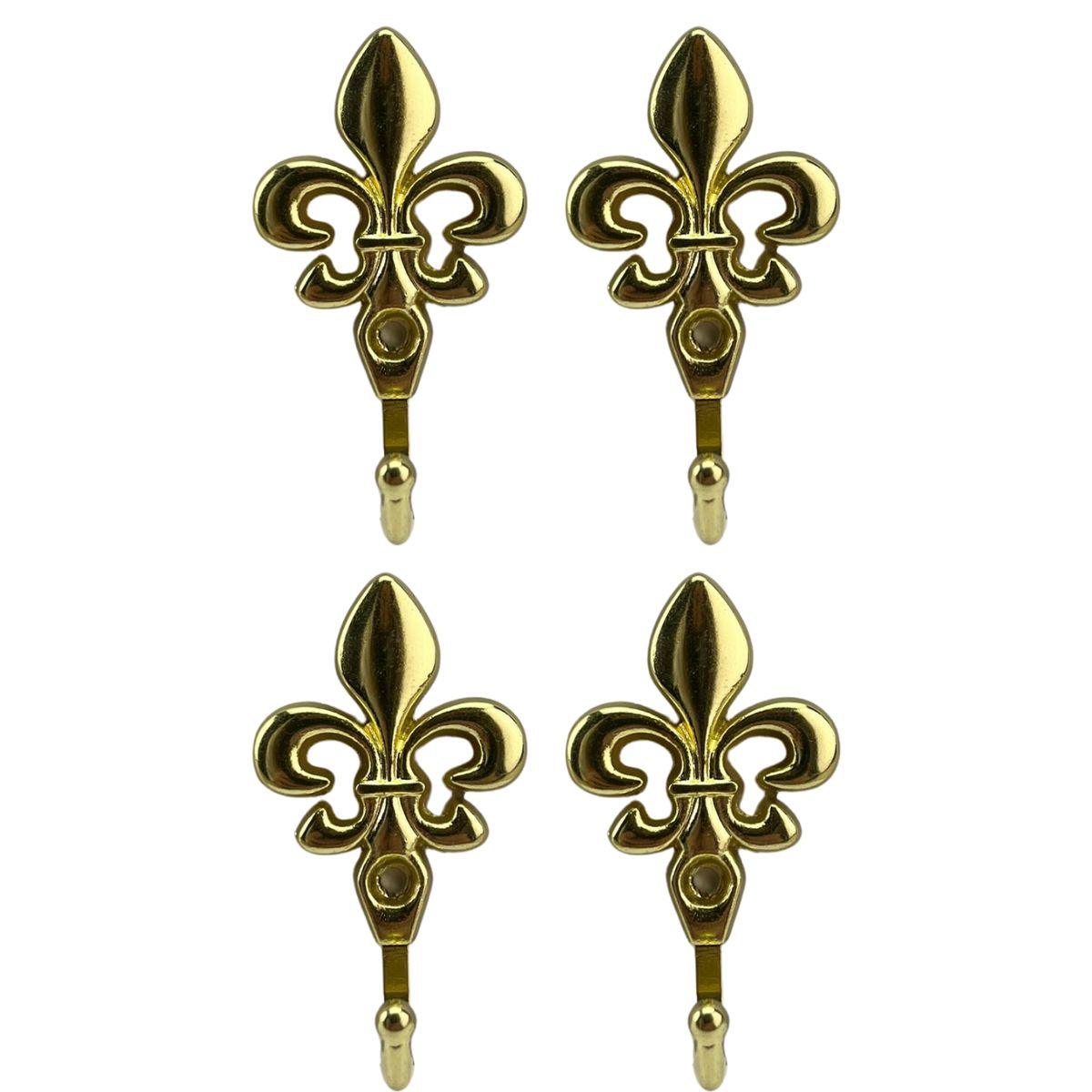 Gancho Flor de Lis em Metal Dourado 5,1x2,9x1,9cm Kit com 4 peças - Palácio da Arte