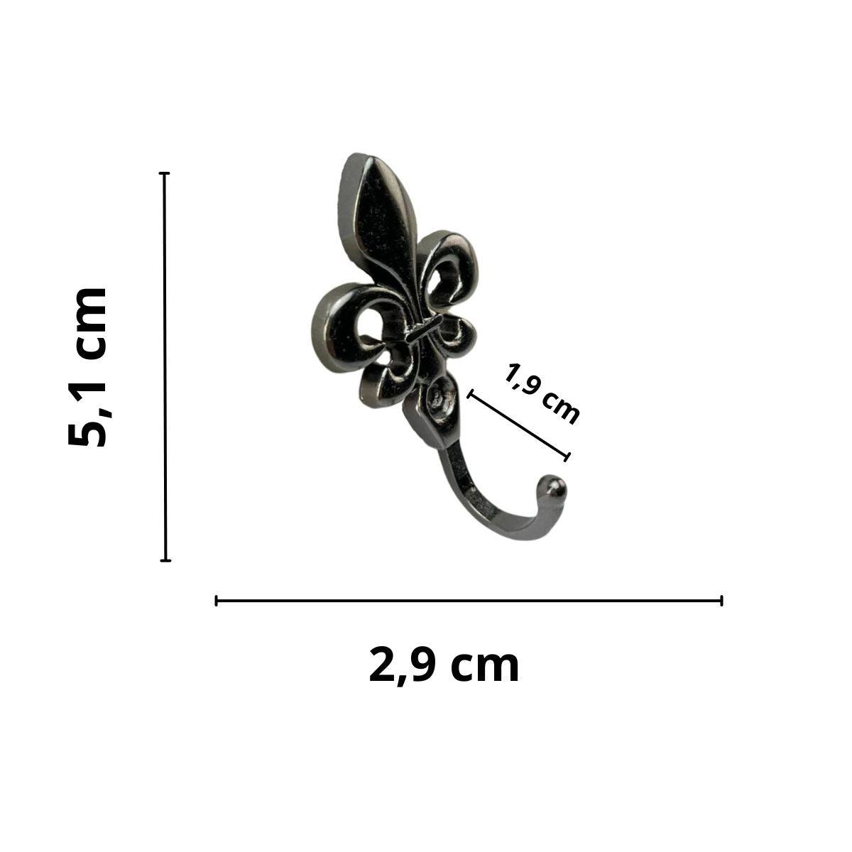 Gancho Flor de Lis em Metal Grafite 5,1x2,9x1,9cm Kit com 4 peças - Palácio da Arte