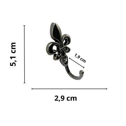 Gancho Flor de Lis em Metal Grafite 5,1x2,9x1,9cm Kit com 4 peças - Palácio da Arte