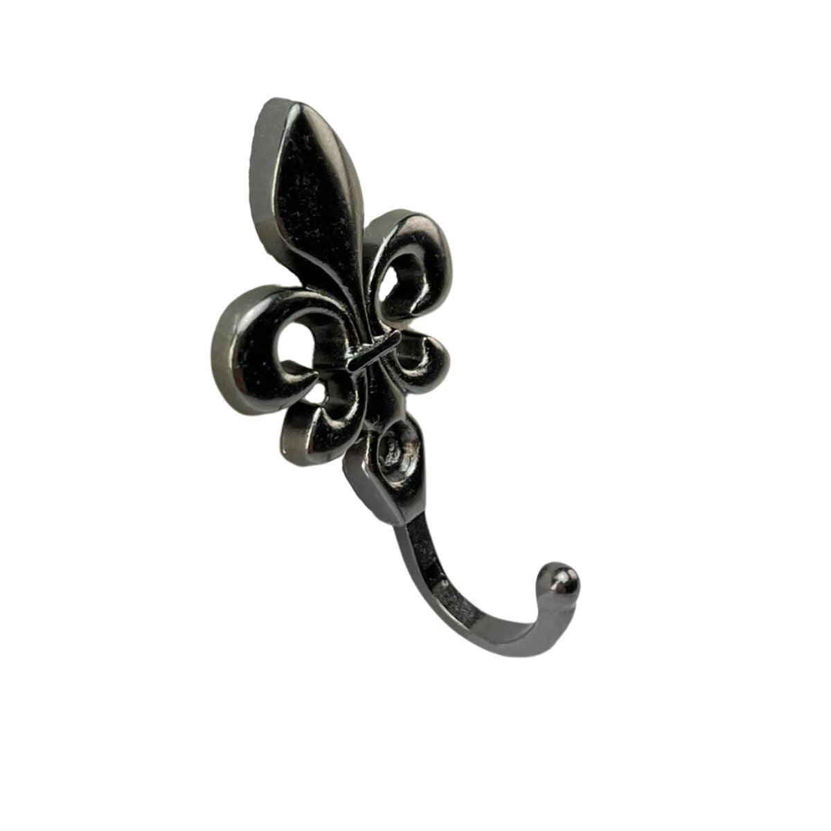 Gancho Flor de Lis em Metal Grafite 5,1x2,9x1,9cm Kit com 4 peças - Palácio da Arte