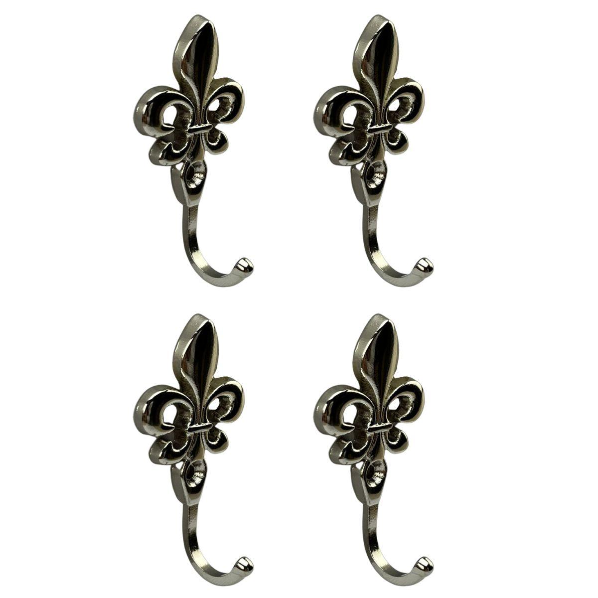 Gancho Flor de Lis em Metal Niquel 5,1x2,9x1,9cm Kit com 4 peças - Palácio da Arte