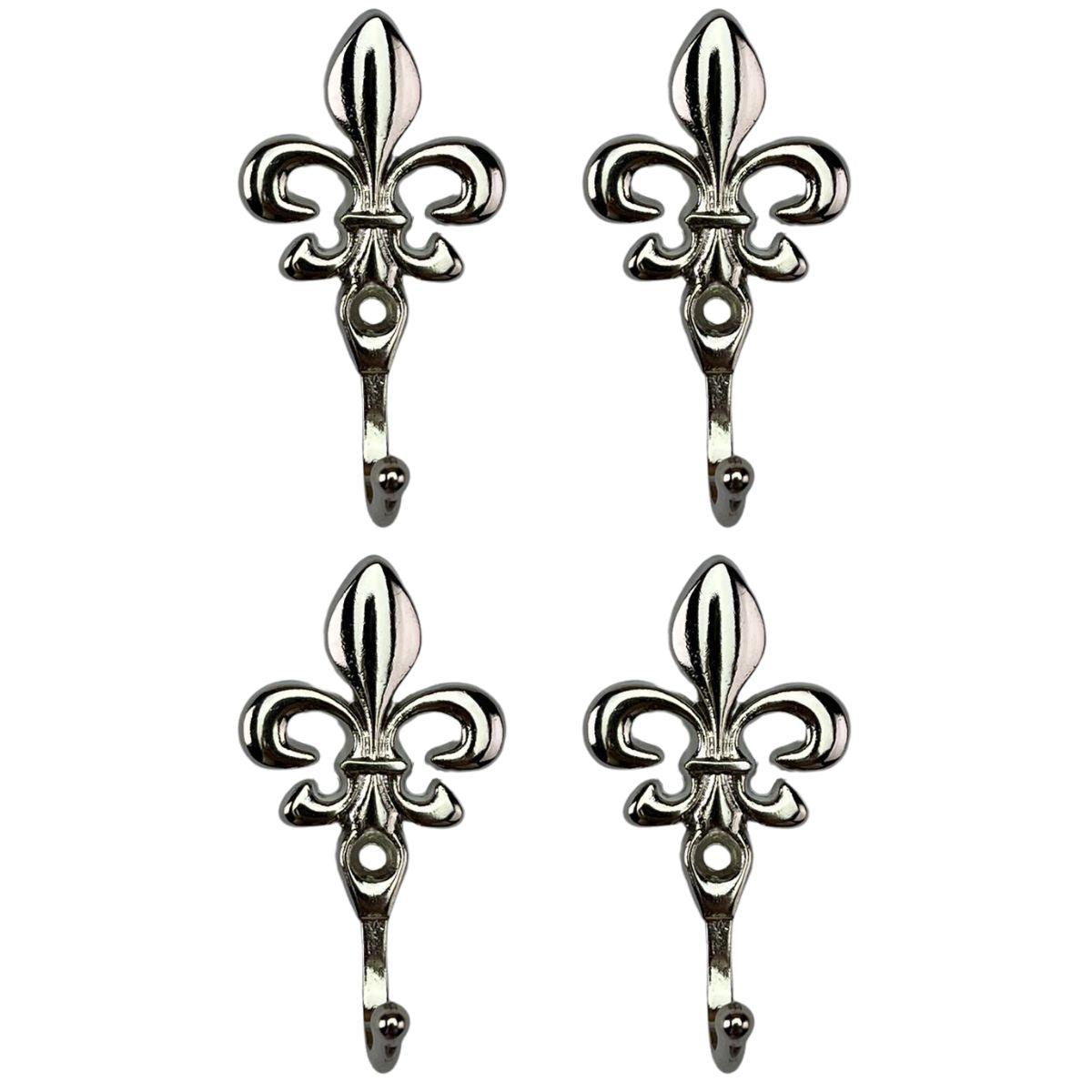 Gancho Flor de Lis em Metal Niquel 5,1x2,9x1,9cm Kit com 4 peças - Palácio da Arte