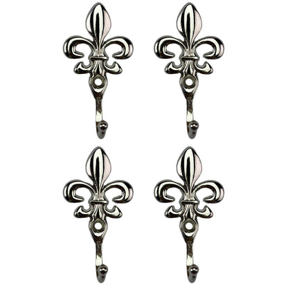 Gancho Flor de Lis em Metal Niquel 5,1x2,9x1,9cm Kit com 4 peças - Palácio da Arte