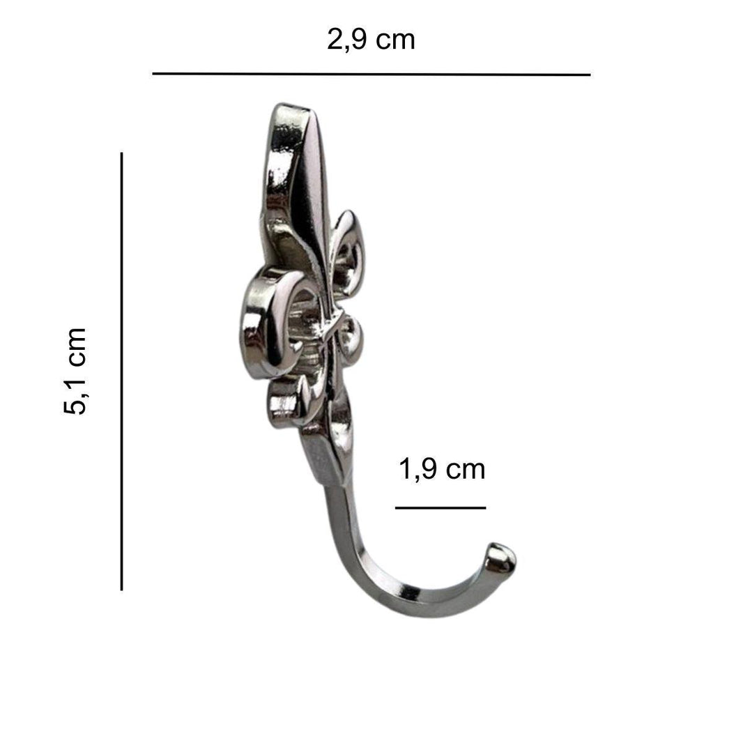 Gancho Flor de Lis em Metal Niquel 5,1x2,9x1,9cm Kit com 4 peças - Palácio da Arte