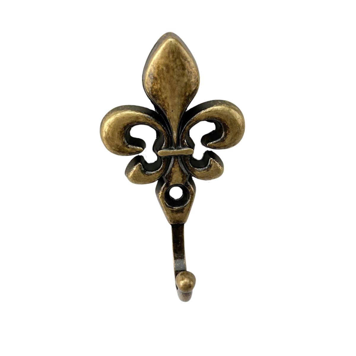 Gancho Flor de Lis em Metal Ouro Velho 5,1x2,9x1,9cm Kit com 4 peças - Palácio da Arte