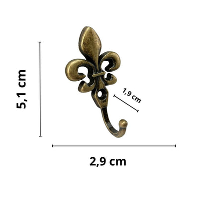 Gancho Flor de Lis em Metal Ouro Velho 5,1x2,9x1,9cm Kit com 4 peças - Palácio da Arte