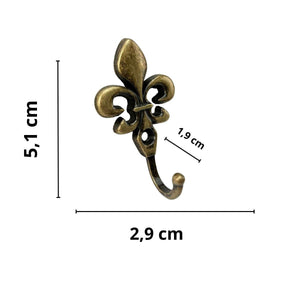 Gancho Flor de Lis em Metal Ouro Velho 5,1x2,9x1,9cm Kit com 4 peças - Palácio da Arte