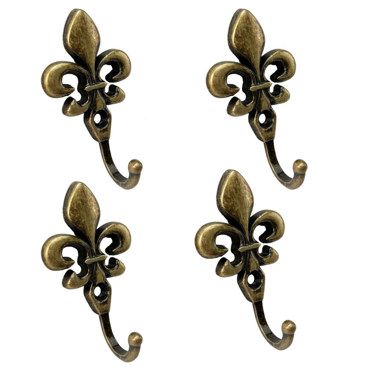 Gancho Flor de Lis em Metal Ouro Velho 5,1x2,9x1,9cm Kit com 4 peças - Palácio da Arte