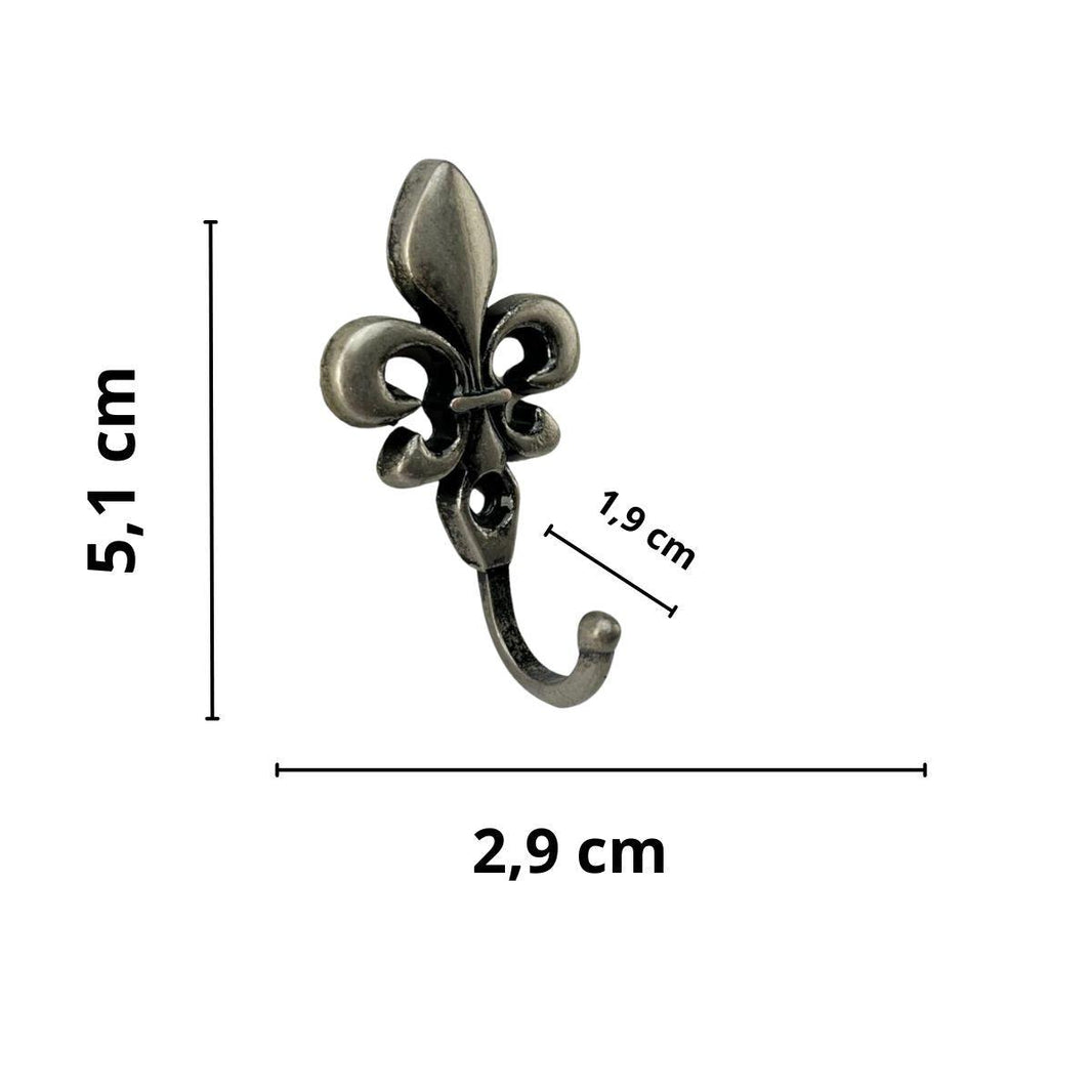 Gancho Flor de Lis em Metal Prata Velho 5,1x2,9x1,9cm Kit com 4 peças - Palácio da Arte