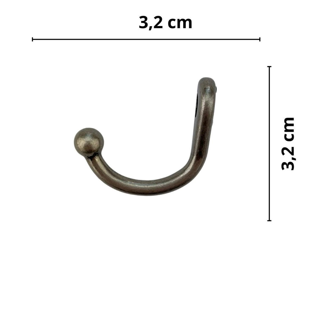 Gancho Simples G em Metal Prata Velha 3,2x3,2cm Kit com 4 peças - Palácio da Arte