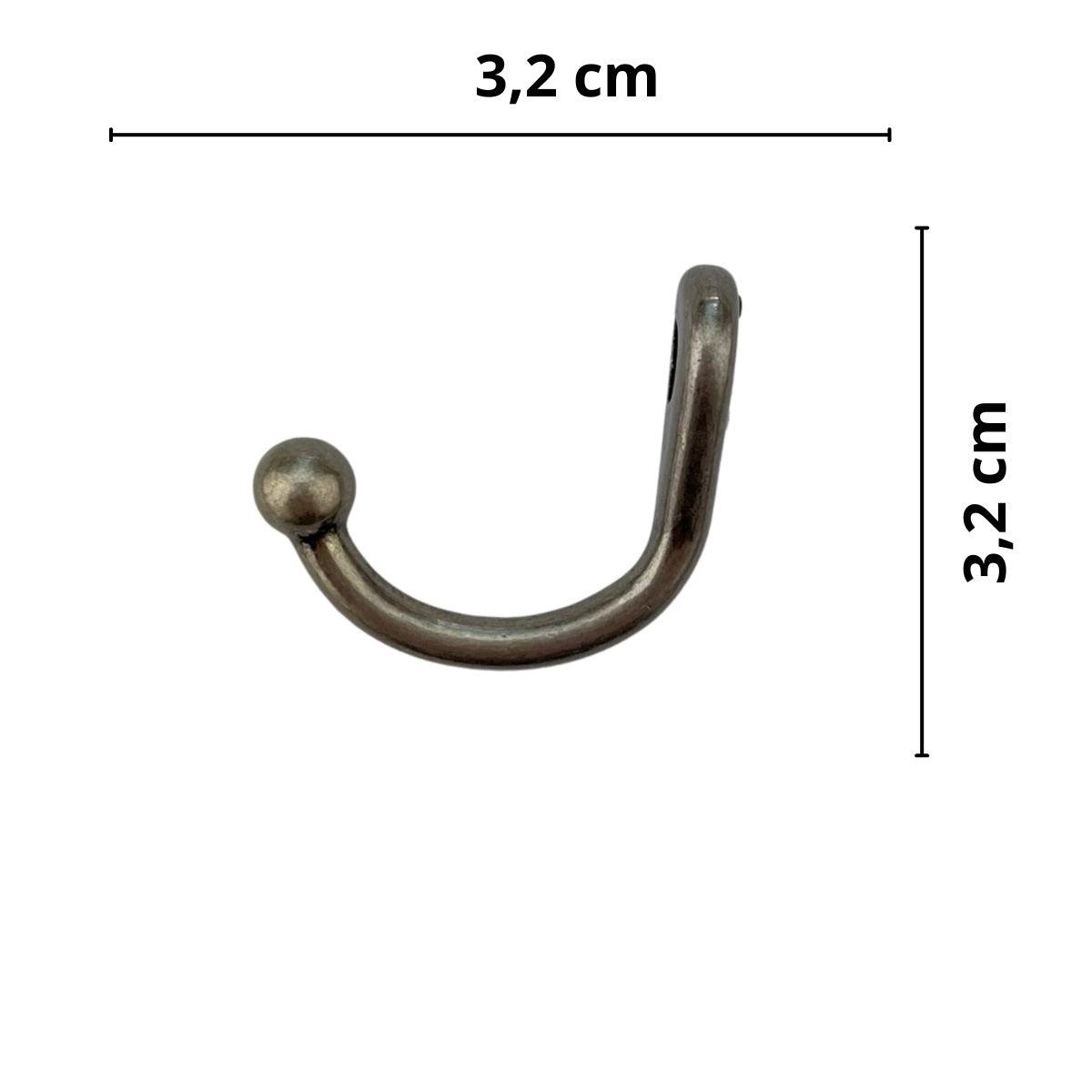 Gancho Simples G em Metal Prata Velha 3,2x3,2cm Kit com 4 peças - Palácio da Arte