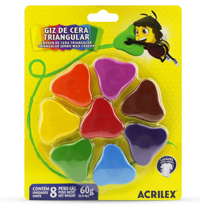 Giz de Cera Triangular Acrilex 60g 8 unidades - Palácio da Arte