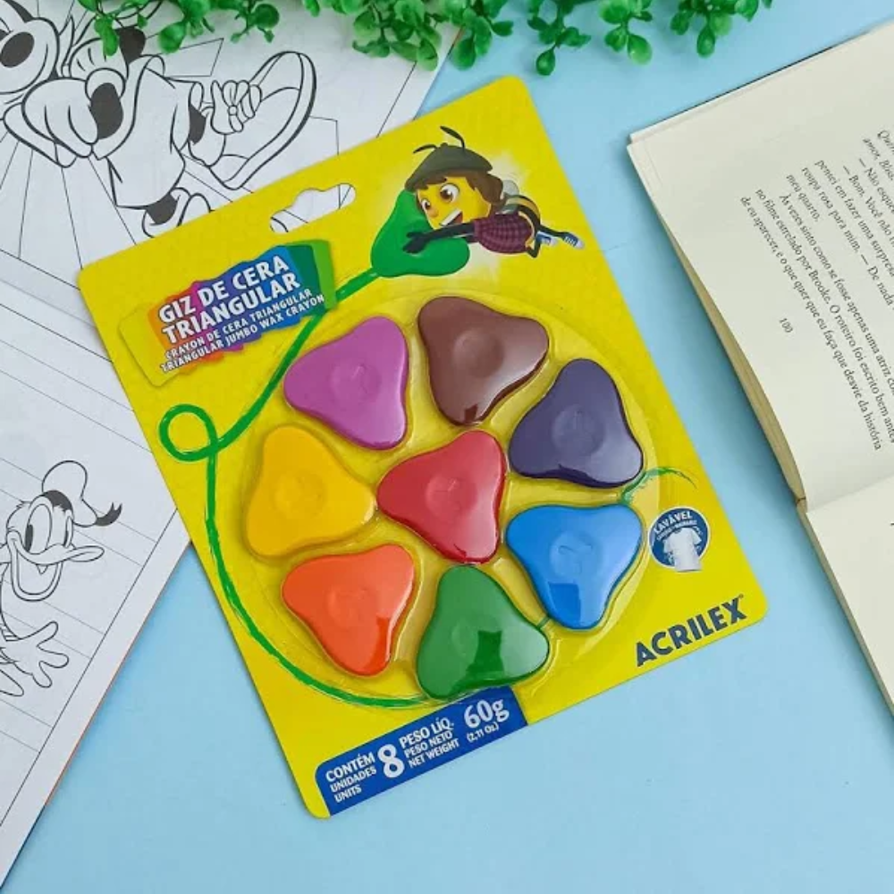 Giz de Cera Triangular Acrilex 60g 8 unidades - Palácio da Arte