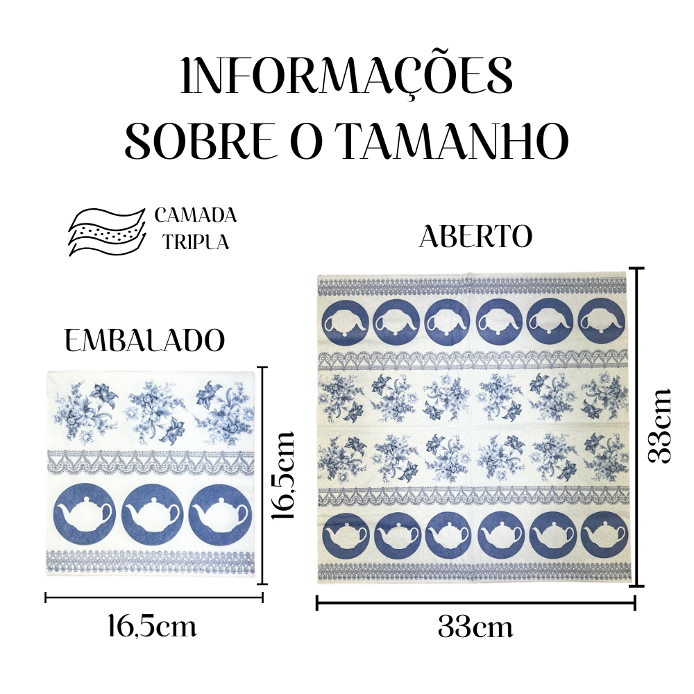 Guardanapo de Papel Decoupage 33x33 Bules Azuis 13315060 - Palácio da Arte