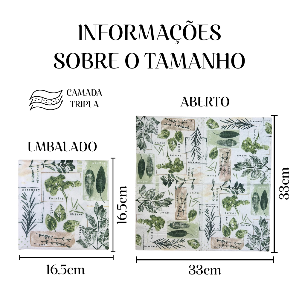 Guardanapo de Papel Decoupage 33x33 Ervas Brancas 13319635 - Palácio da Arte