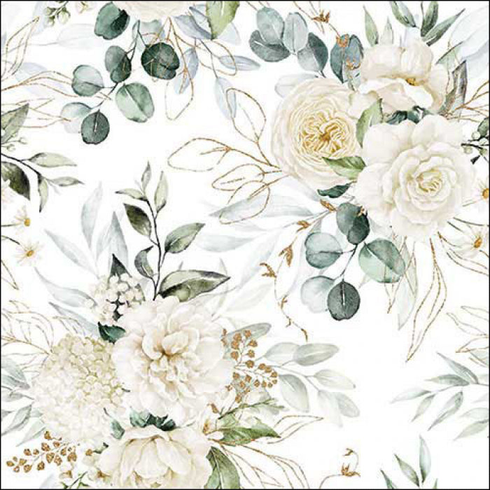Guardanapo de Papel Decoupage 33x33 Eucalipto e Rosas 13318455 - Palácio da Arte