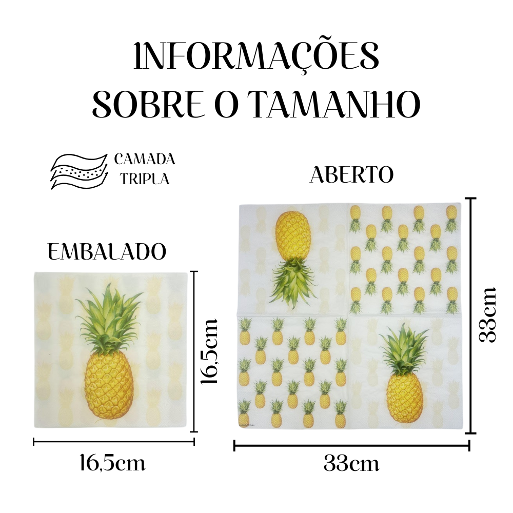 Guardanapo de Papel Decoupage 33x33 Fruta Abacaxi 13309530 - Palácio da Arte