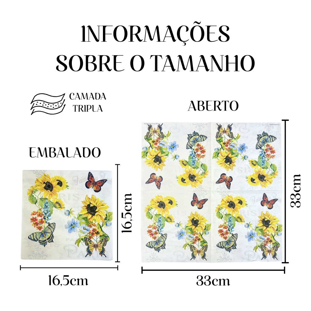 Guardanapo de Papel Decoupage 33x33 Girassóis Encantadores 13319655 - Palácio da Arte