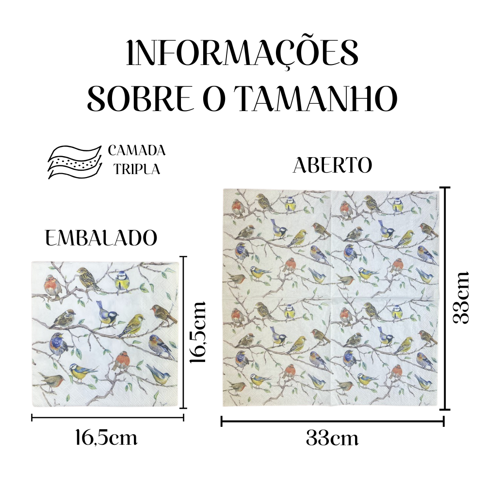 Guardanapo de Papel Decoupage 33x33 Reunião de Pássaros 13314975 - Palácio da Arte
