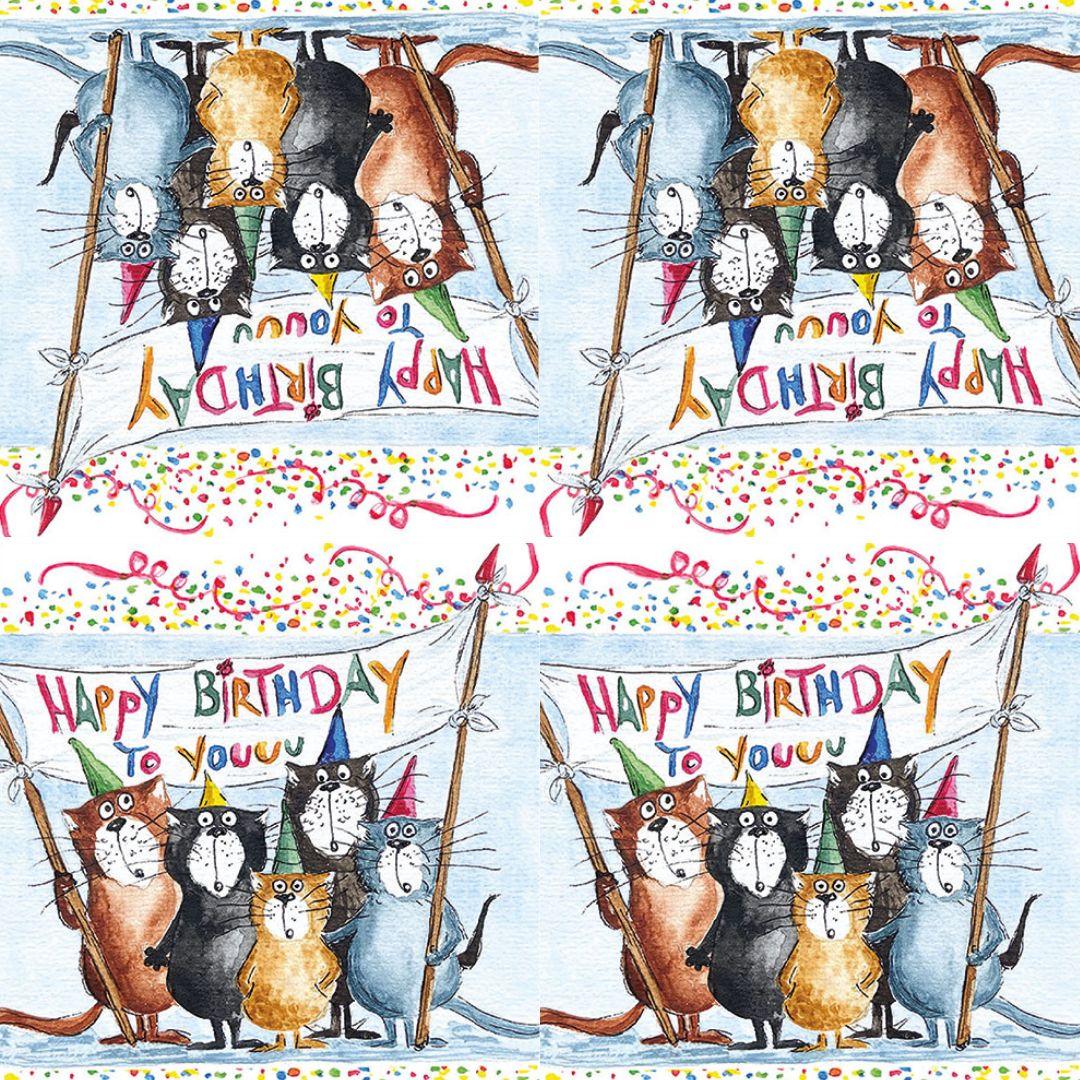 Guardanapo Decoupage Feliz Aniversário com Gatos 13317135 Ambiente com 2 peças - Palácio da Arte